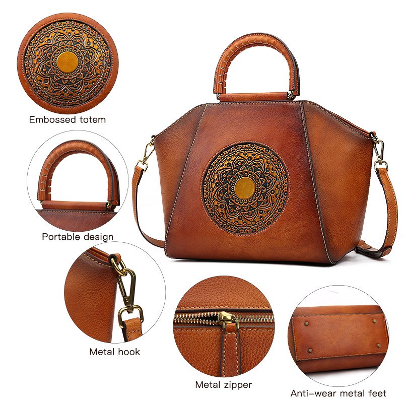 Genuine Leather Purses And Handbags Wholesale Retro Leather Tote Women'S Shoulder Bags Handmade Purses Custom Tote Bag With Logo