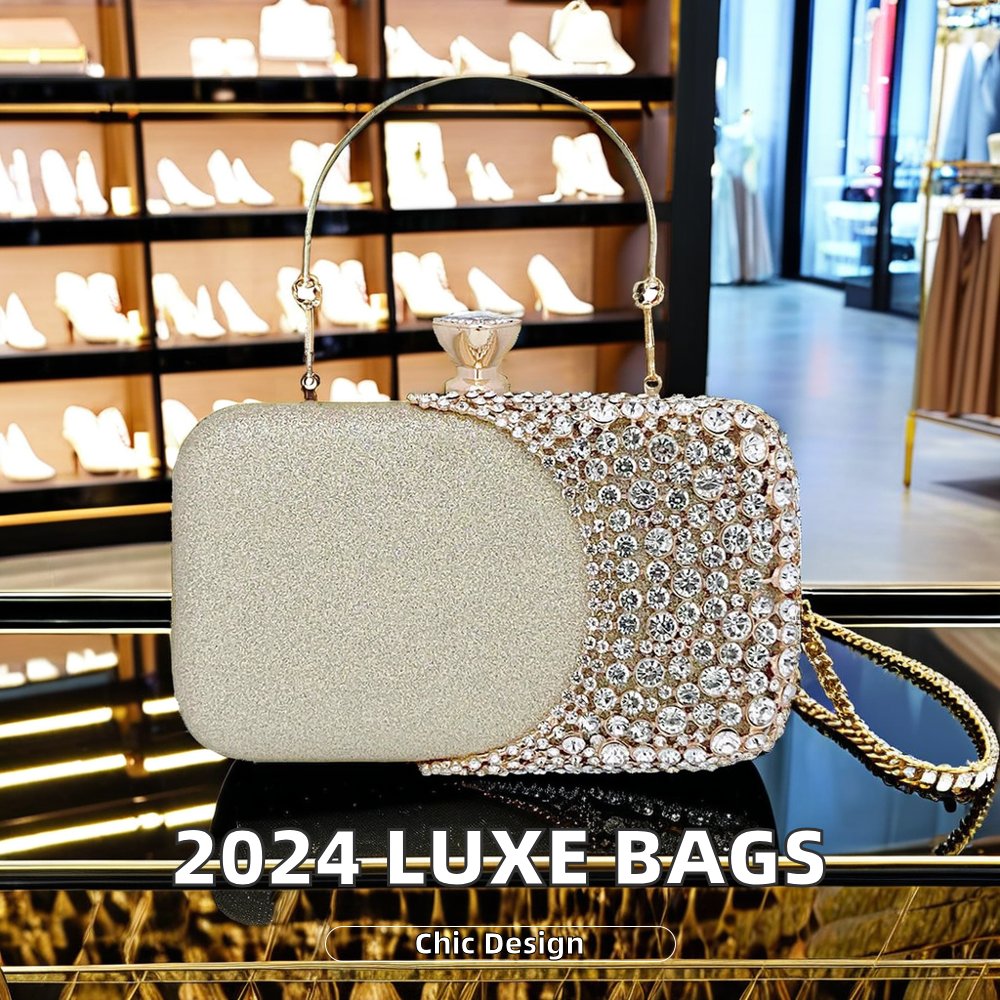2024 Vintage Diamond Banquet Evening Bags Women Fashionable Solid Pattern Two Hands Holding Zipper Closure Luxury Vintage Summer