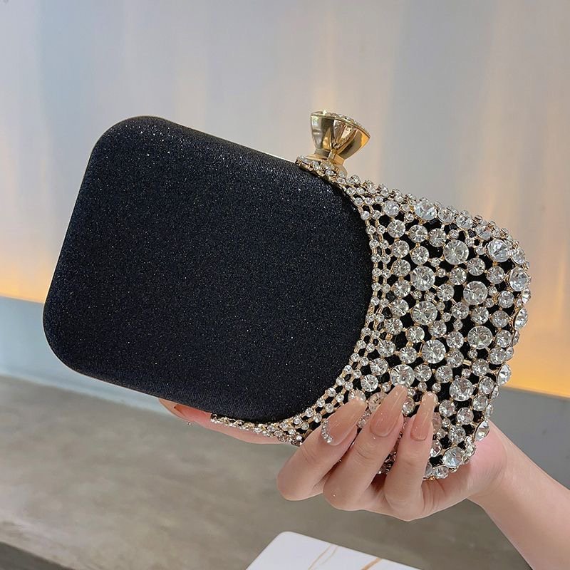 2024 Vintage Diamond Banquet Evening Bags Women Fashionable Solid Pattern Two Hands Holding Zipper Closure Luxury Vintage Summer