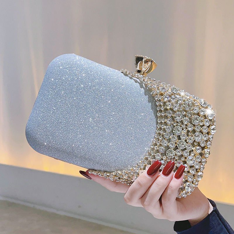 2024 Vintage Diamond Banquet Evening Bags Women Fashionable Solid Pattern Two Hands Holding Zipper Closure Luxury Vintage Summer