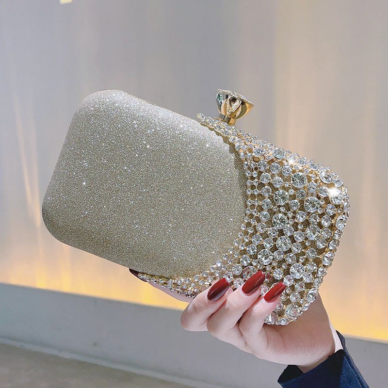 2024 Vintage Diamond Banquet Evening Bags Women Fashionable Solid Pattern Two Hands Holding Zipper Closure Luxury Vintage Summer