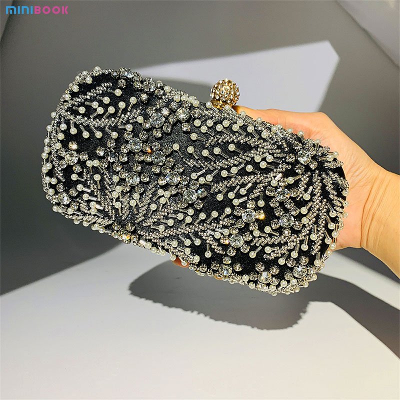2023 High Quality Rhinestone Women Clutch Evening Bag Pearl Shining Diamond Rectangle Hand Bag Ladies Wedding Handbag Purse