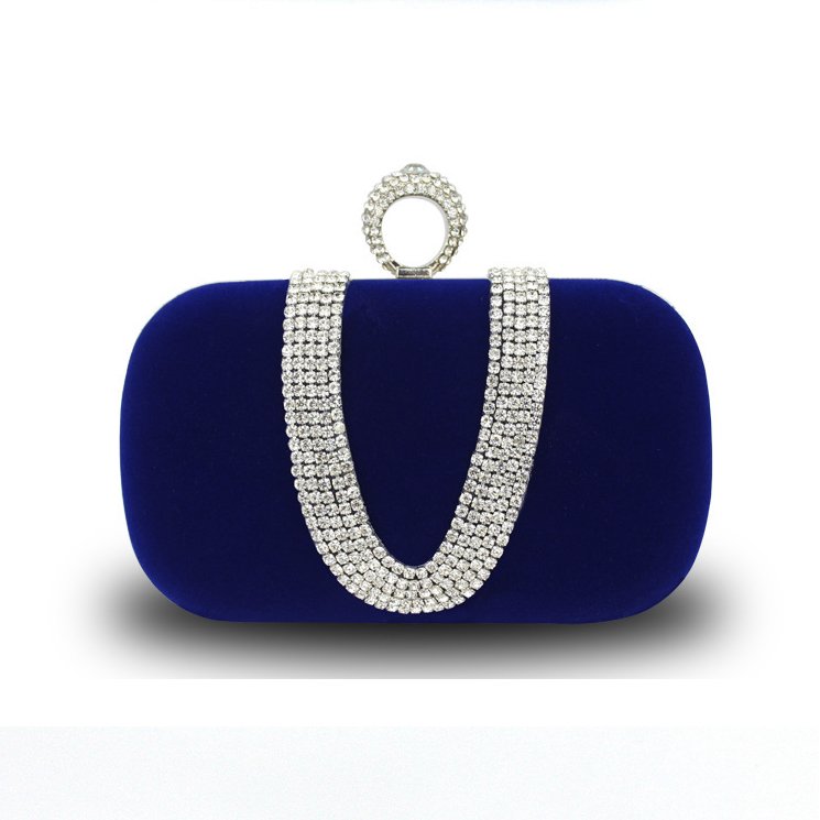 Factory Direct Wholesale Handmade Classic Diamond Evening Bag Velour Clutch With Ring Metal Frame For Wedding/banquet/party/porm