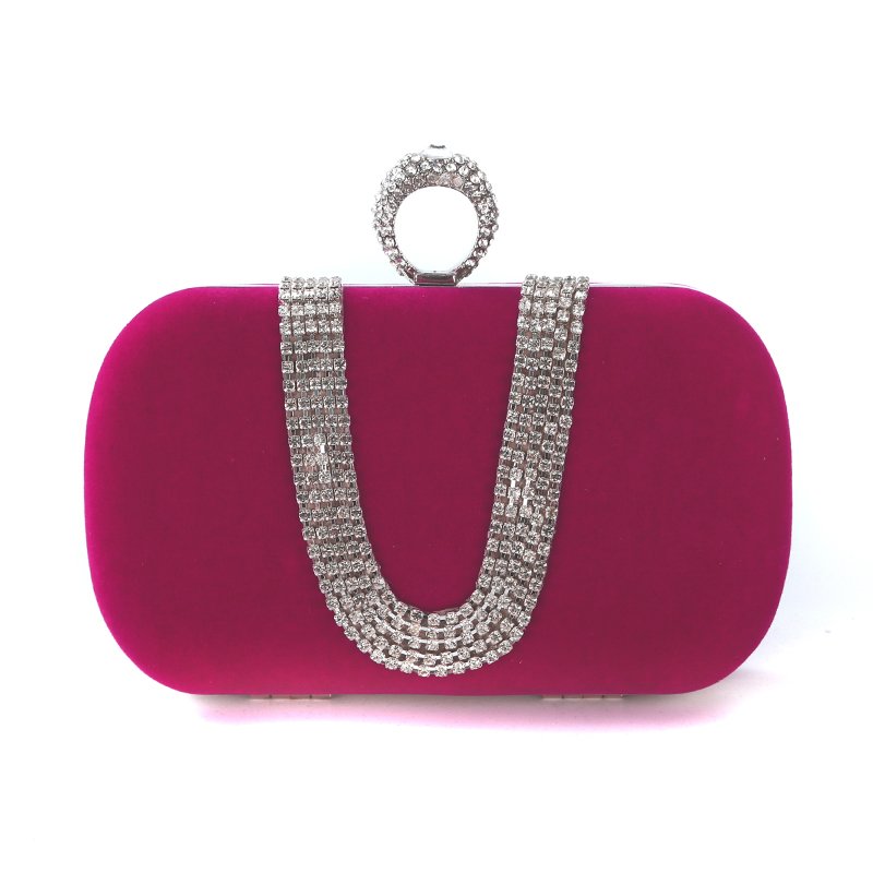 Factory Direct Wholesale Handmade Classic Diamond Evening Bag Velour Clutch With Ring Metal Frame For Wedding/banquet/party/porm