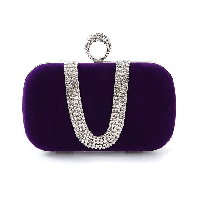 Factory Direct Wholesale Handmade Classic Diamond Evening Bag Velour Clutch With Ring Metal Frame For Wedding/banquet/party/porm