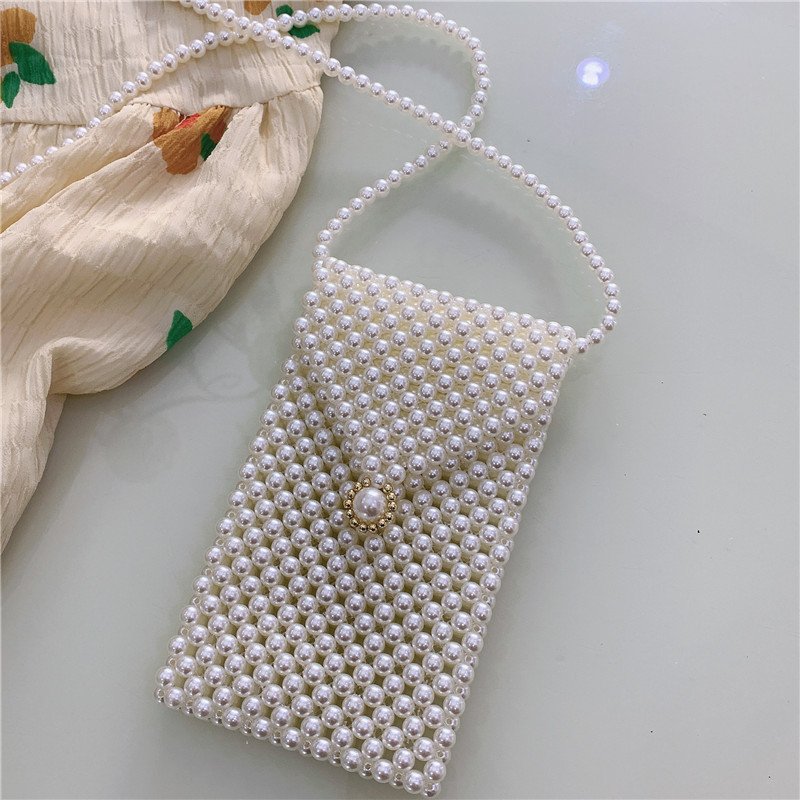 Luxury White Pearl Purses Shoulder Bag for Women Pearl Bag Crossbody Beaded Clutch Evening Bag