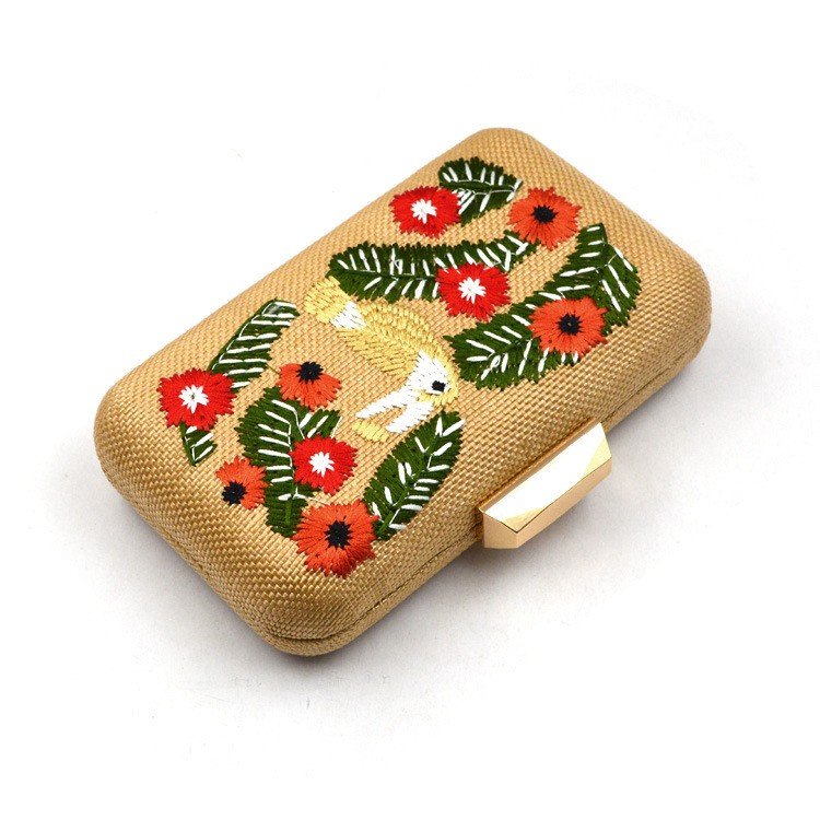 Sustainable Eco Friendly Embroidery Evening Purse Women Wholesale Custom Canvas Floral Print Clutch Bag For Ladies High Quality