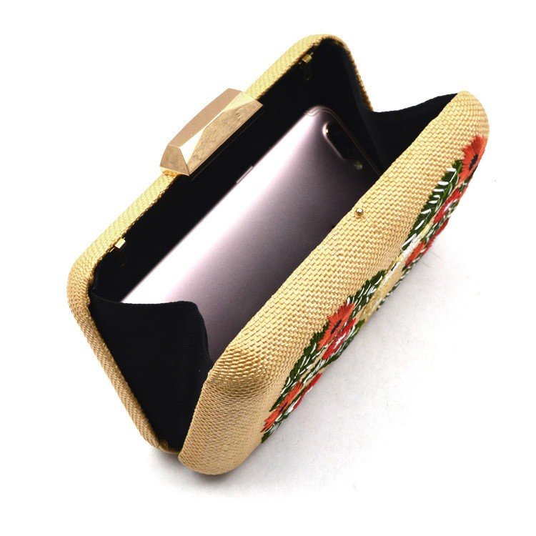 Sustainable Eco Friendly Embroidery Evening Purse Women Wholesale Custom Canvas Floral Print Clutch Bag For Ladies High Quality