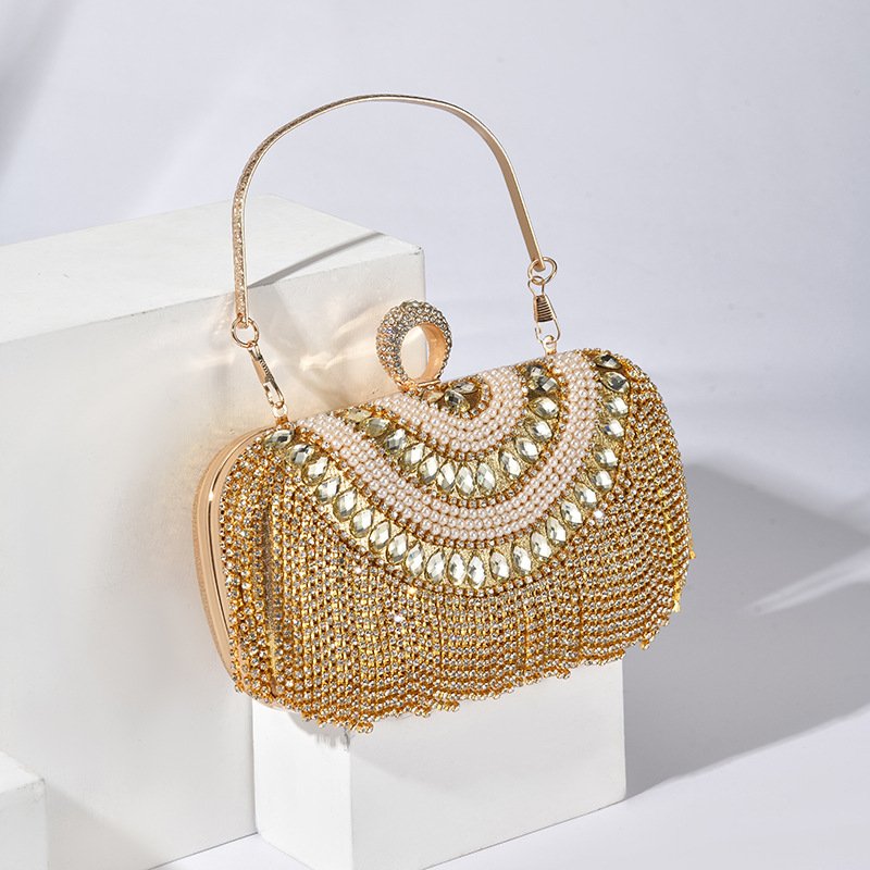 Cross-border fashion dinner bags, women's fringed evening bags, nightclub hand-made storage bags with cosmetic bags