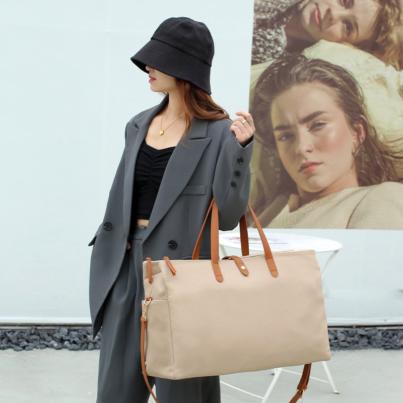 Trendy women multifunctional eco friendly leather canvas laptop shoulder tote handbags travel duffle bags