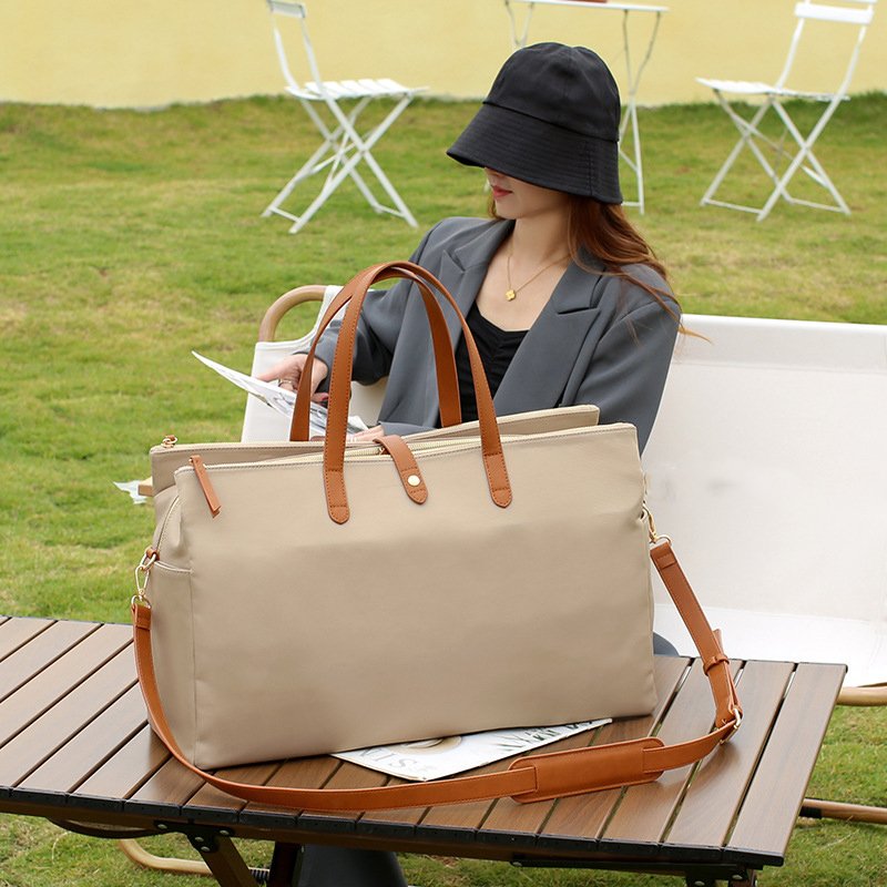 Trendy women multifunctional eco friendly leather canvas laptop shoulder tote handbags travel duffle bags