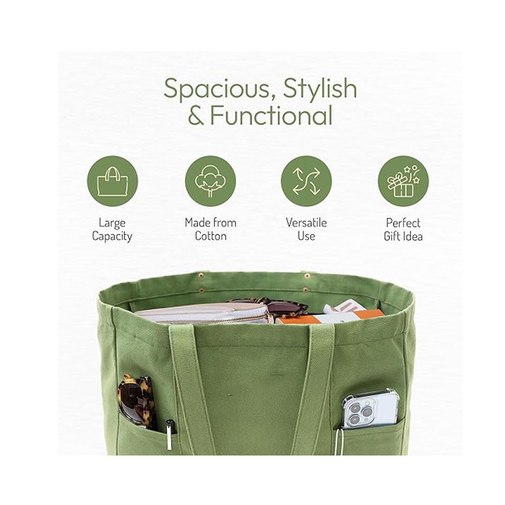YINGII Wholesale Large Canvas Utility Tote Bag Laptop Sleeve Heavy Duty Everyday Custom Logo The Tote Bag with 2 Front Pockets