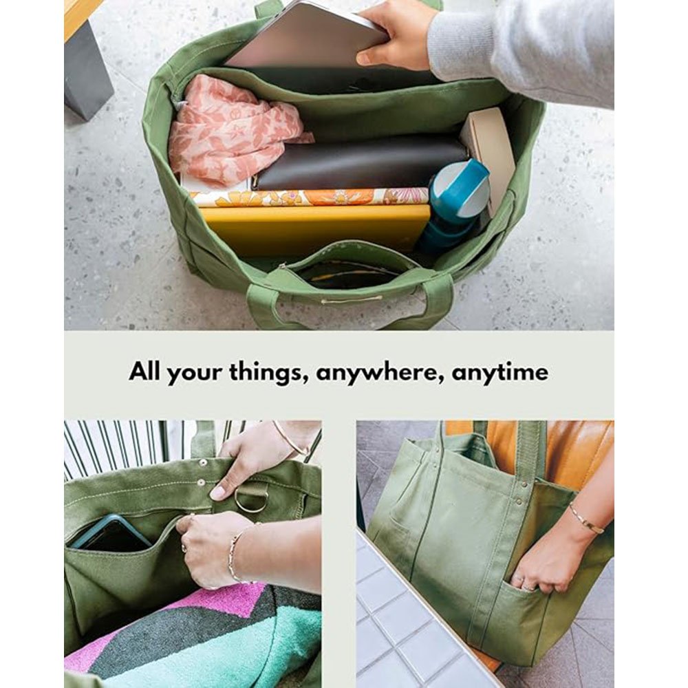 YINGII Wholesale Large Canvas Utility Tote Bag Laptop Sleeve Heavy Duty Everyday Custom Logo The Tote Bag with 2 Front Pockets