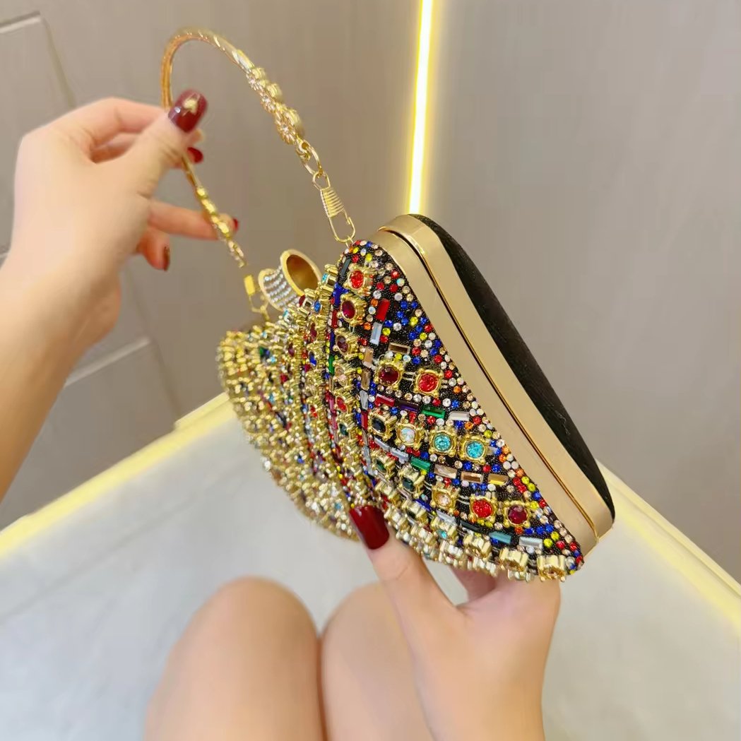 Luxury Retro Colorful Rhinestone Handbag Wedding Party Handmade Diamond Crossbody Evening Bag