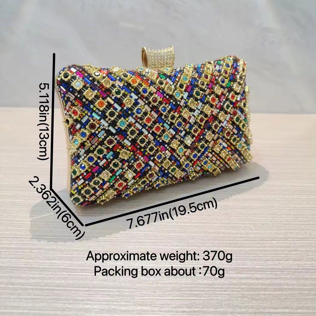 Luxury Retro Colorful Rhinestone Handbag Wedding Party Handmade Diamond Crossbody Evening Bag