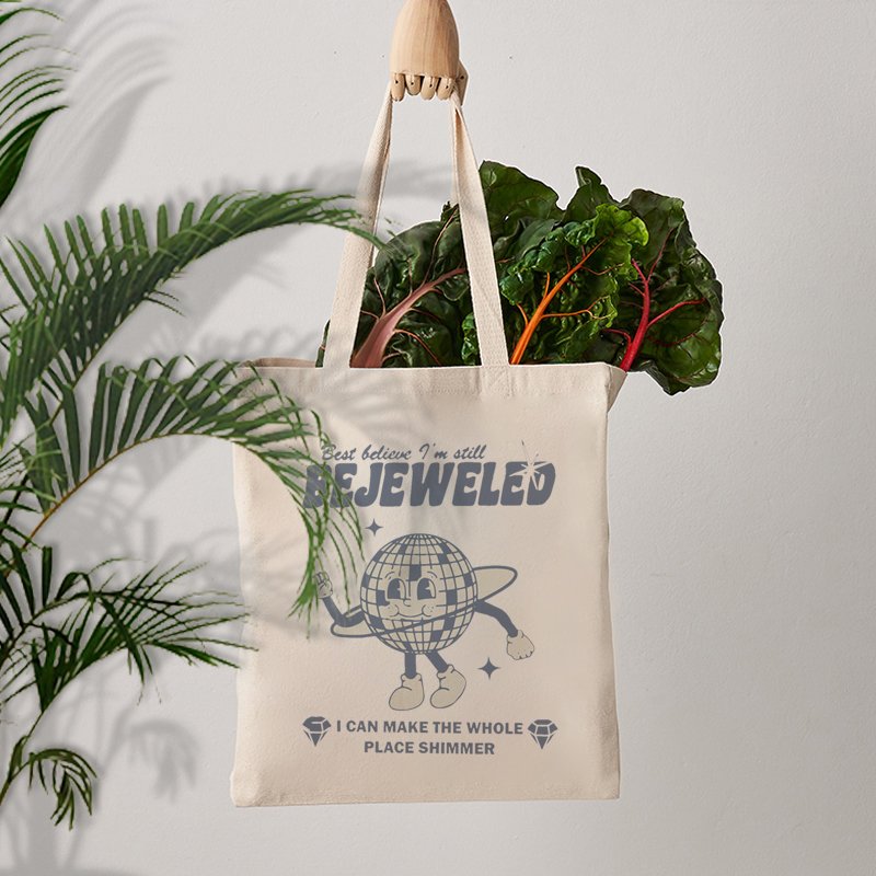 1 pc i'm still bejeweled pattern Tote Canvas Personalized Shoulder Bag For Travel Women's Reusable Shopping Bag With Logo