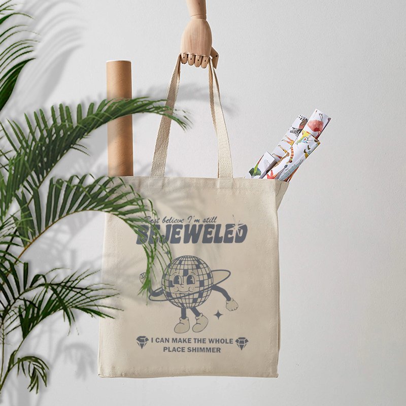 1 pc i'm still bejeweled pattern Tote Canvas Personalized Shoulder Bag For Travel Women's Reusable Shopping Bag With Logo
