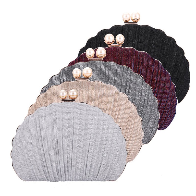 Burgundy Glitter Pearl Shell Evening Bag For Wedding And Party Bag For Women Clutch Bag Pochette Femme Large Handbags