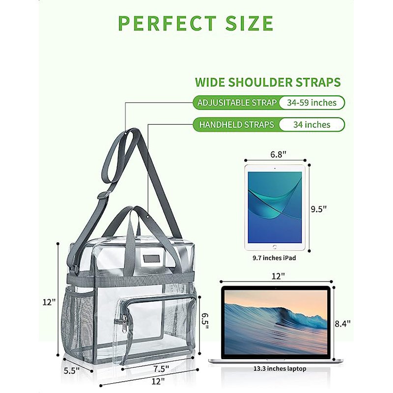 OEM ODM PVC Clear Tote Bag Stadium Approved See Through Lunch Bag with Front Pockets Transparent Totebag for Concerts Handbags