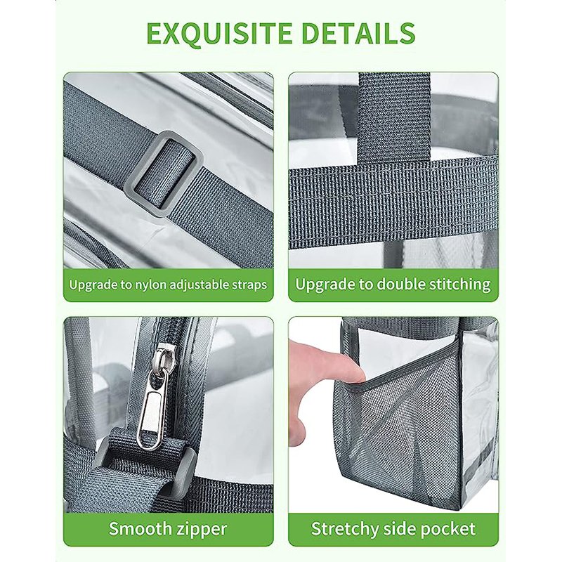 OEM ODM PVC Clear Tote Bag Stadium Approved See Through Lunch Bag with Front Pockets Transparent Totebag for Concerts Handbags