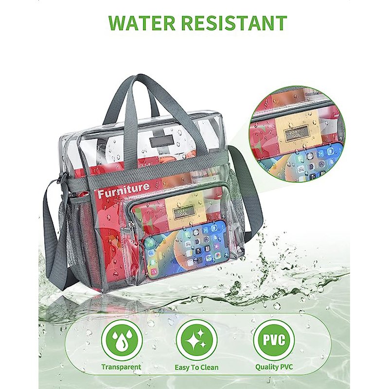 OEM ODM PVC Clear Tote Bag Stadium Approved See Through Lunch Bag with Front Pockets Transparent Totebag for Concerts Handbags