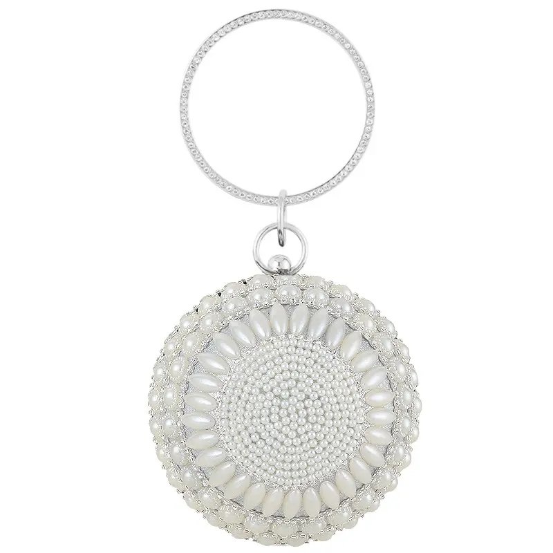 2023 New Elegant Clutches Bags Party Handbag Ladies Diamond Gold Pearl Beaded Round Ball Shaped Crystal Evening Bag