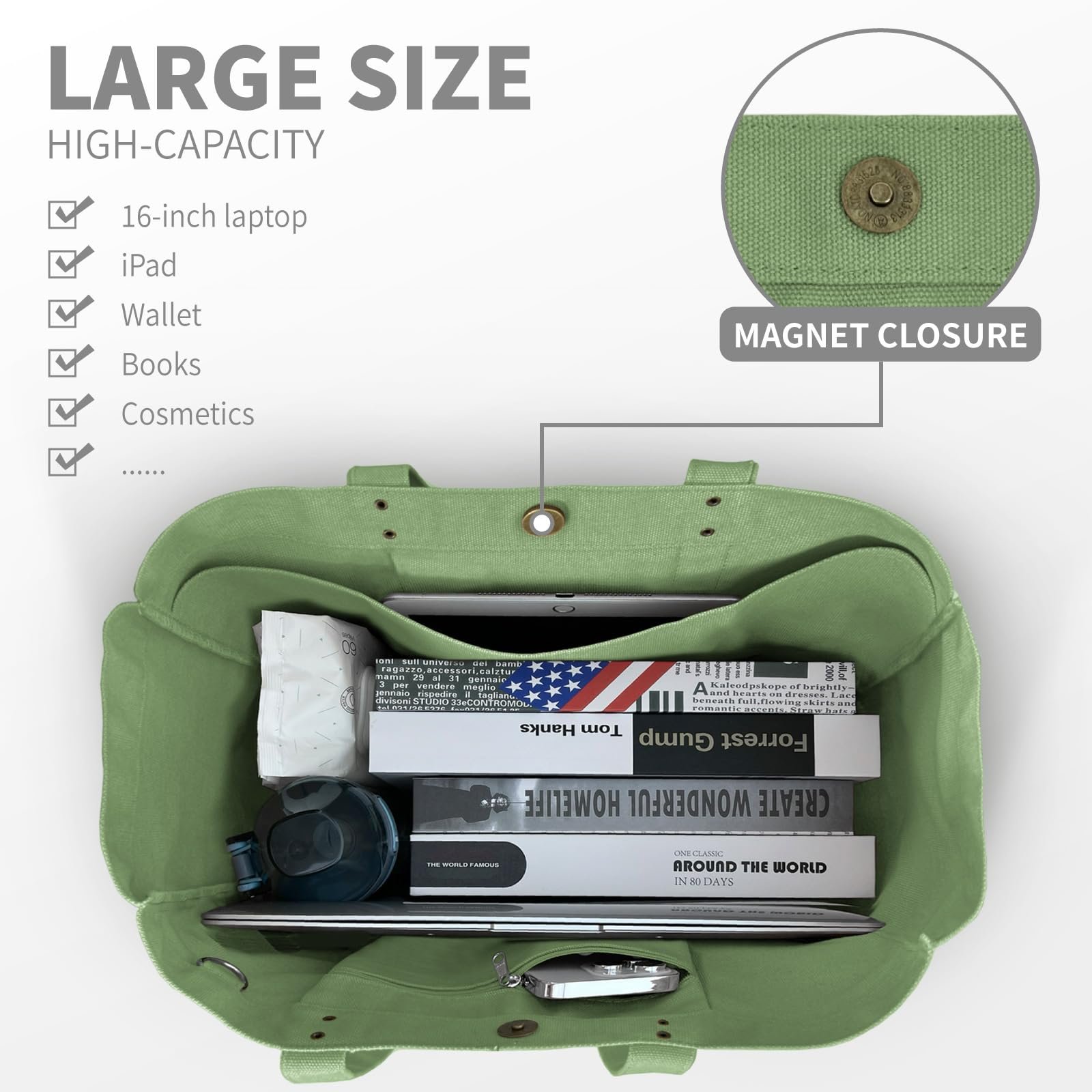 2024 Reusable shopping bag womens luxury handbags Large Canvas Tote Bag for Women Everything Bag with Pockets and Laptop Sleeve