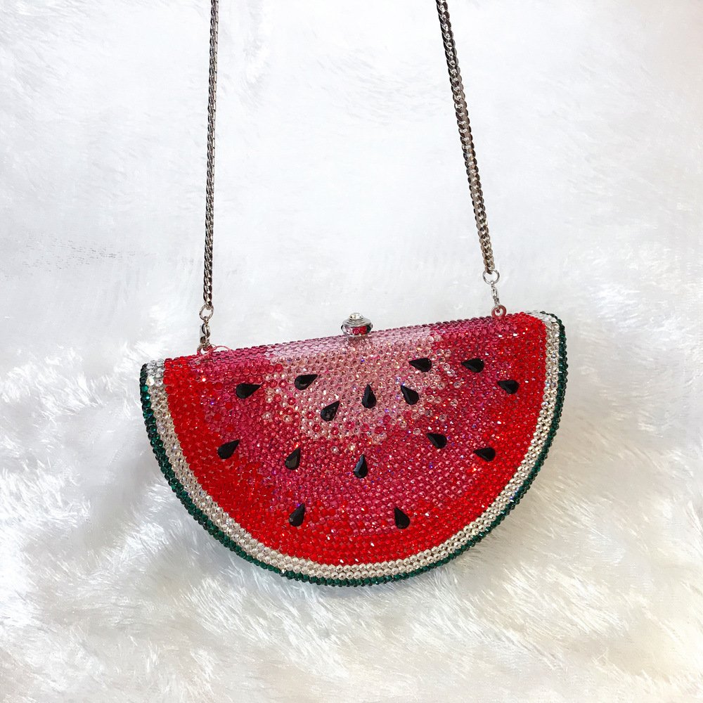 Handmade full diamond watermelon shape clutch bag evening bags fashion luxury wedding party rhinestones clutch for women