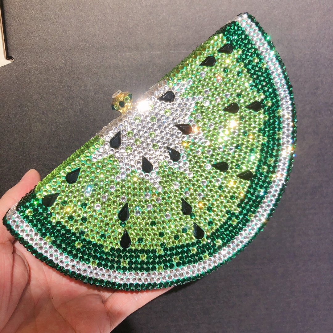 Handmade full diamond watermelon shape clutch bag evening bags fashion luxury wedding party rhinestones clutch for women