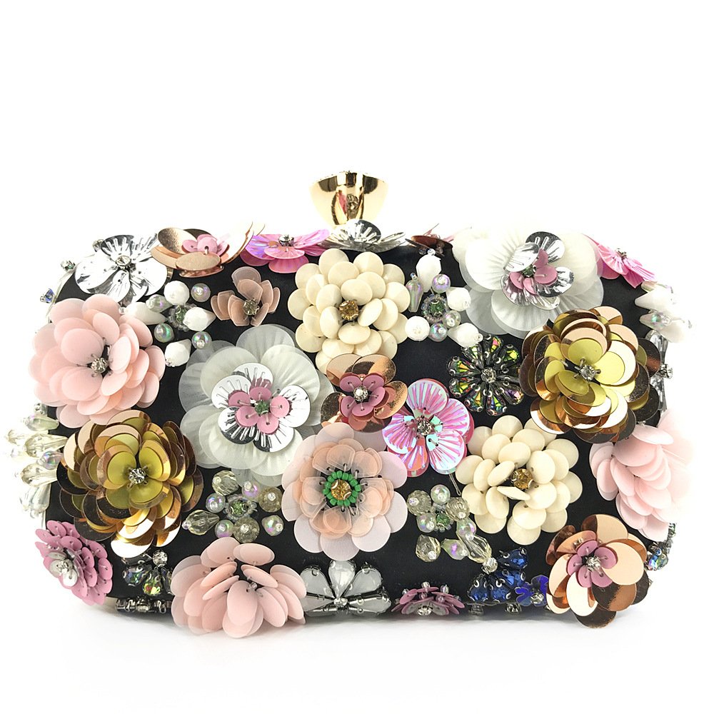 Luxury Fashion Purses Clutch Evening Bags Beading Diamonds Flower Chain Handmade Ladies High Quality Party Bag