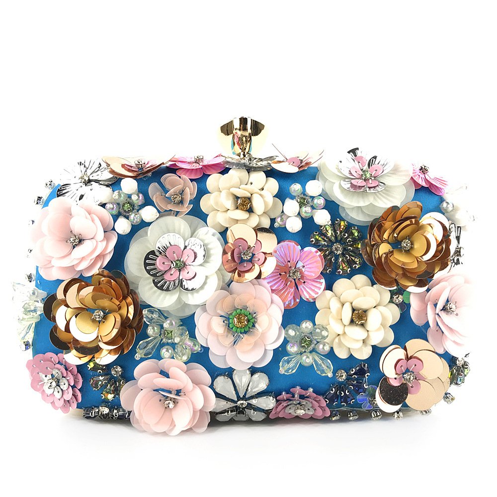 Luxury Fashion Purses Clutch Evening Bags Beading Diamonds Flower Chain Handmade Ladies High Quality Party Bag