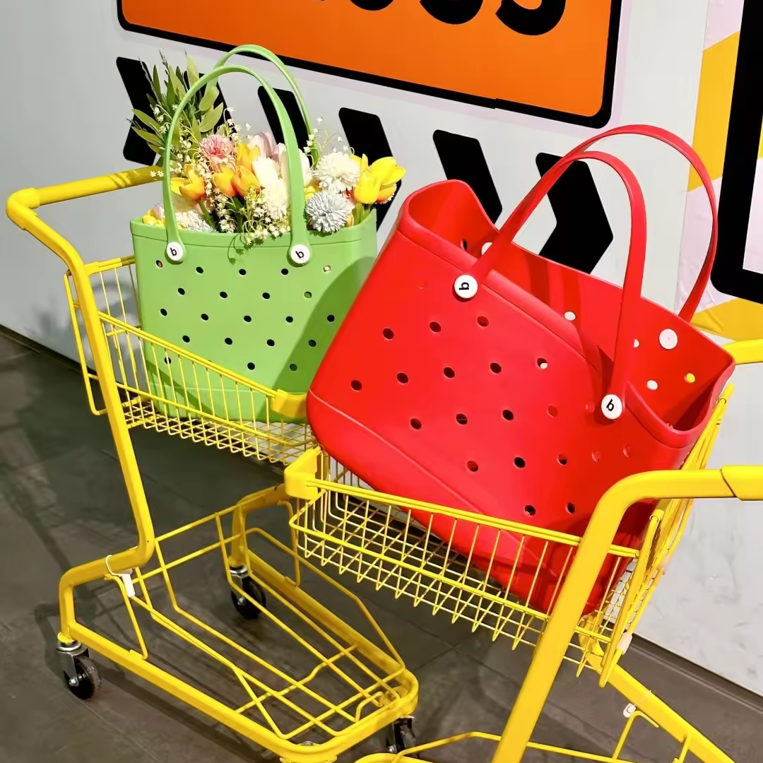 OEM/ODM Ladies Shopping Handbag Waterproof EVA Silicone Bucket Bag Customizable Logo/Size/Design Biodegradable EVA Tote Bogg Bag