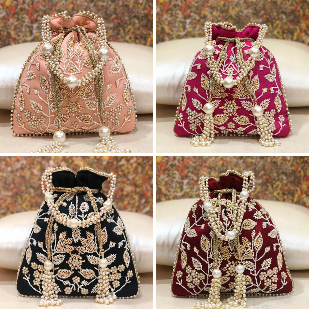 Indian Velvet Sequin Potli Bag For Party Wear & Wedding Favor Drawstring Clutch Return Gift Handmade Purse
