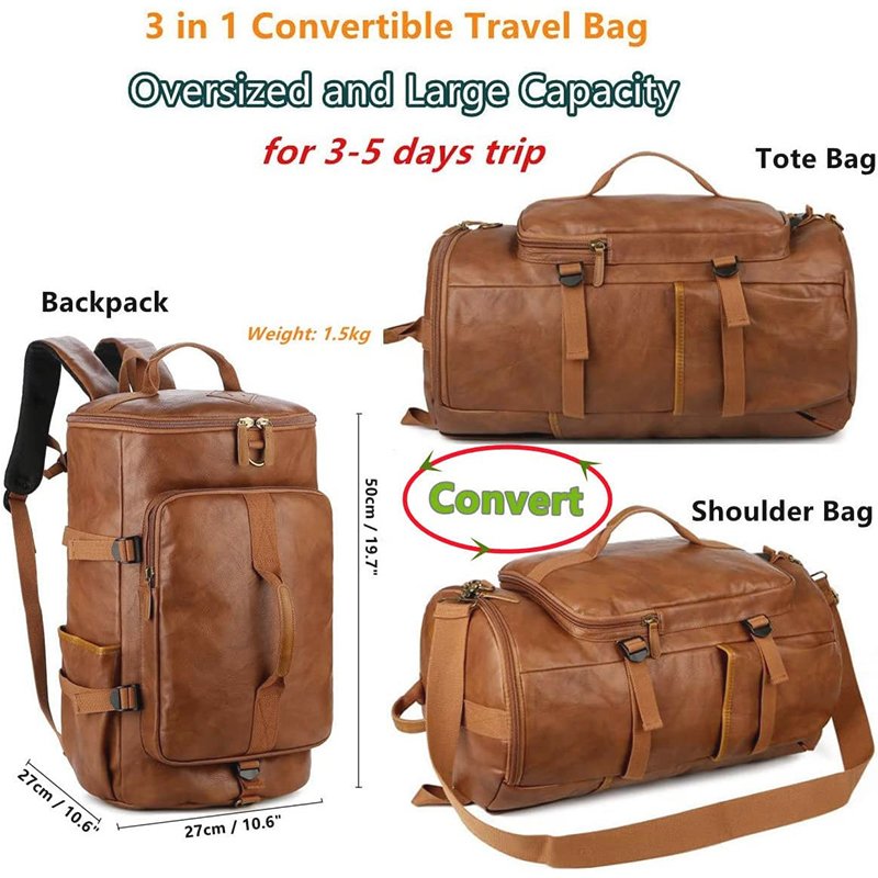 OEM Waterproof Large Carry On Overnight Duffel Bag Women Men Convertible Vintage Leather Travel Duffel Hiking Weekender Bag