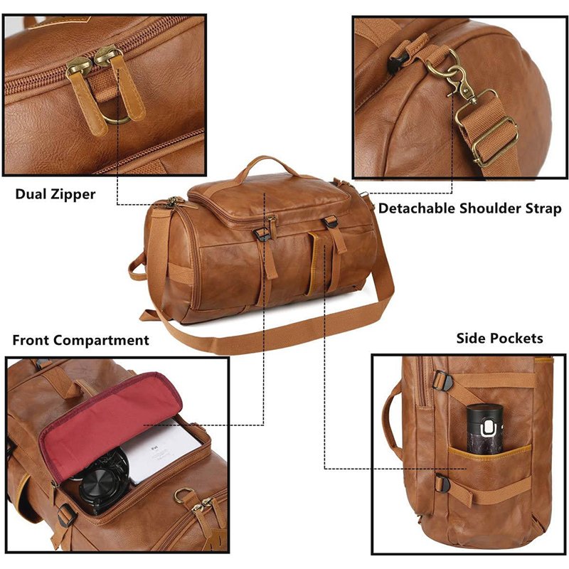 OEM Waterproof Large Carry On Overnight Duffel Bag Women Men Convertible Vintage Leather Travel Duffel Hiking Weekender Bag