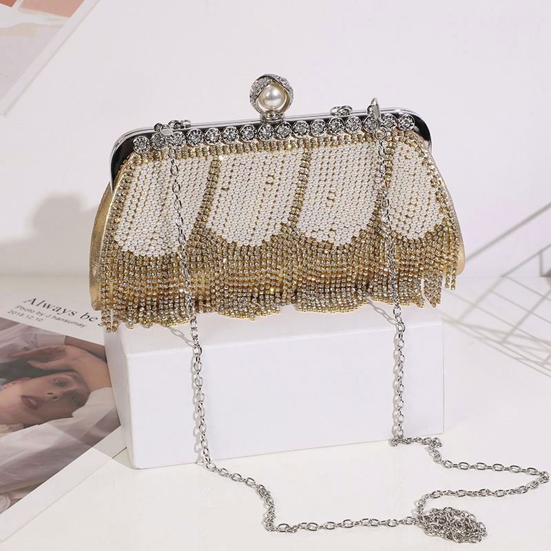 Europe-america Pearl Evening Bags For Ladies Tassel Crystal Women Handbags Vintage Fashion Crossbody Sling Bags For Party