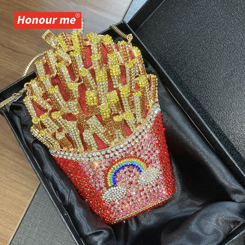 Evening Clutch High Quality Luxury Dinner Bag French Fries Clutch Diamond Crossbody Bag Rhinestone French fry bag
