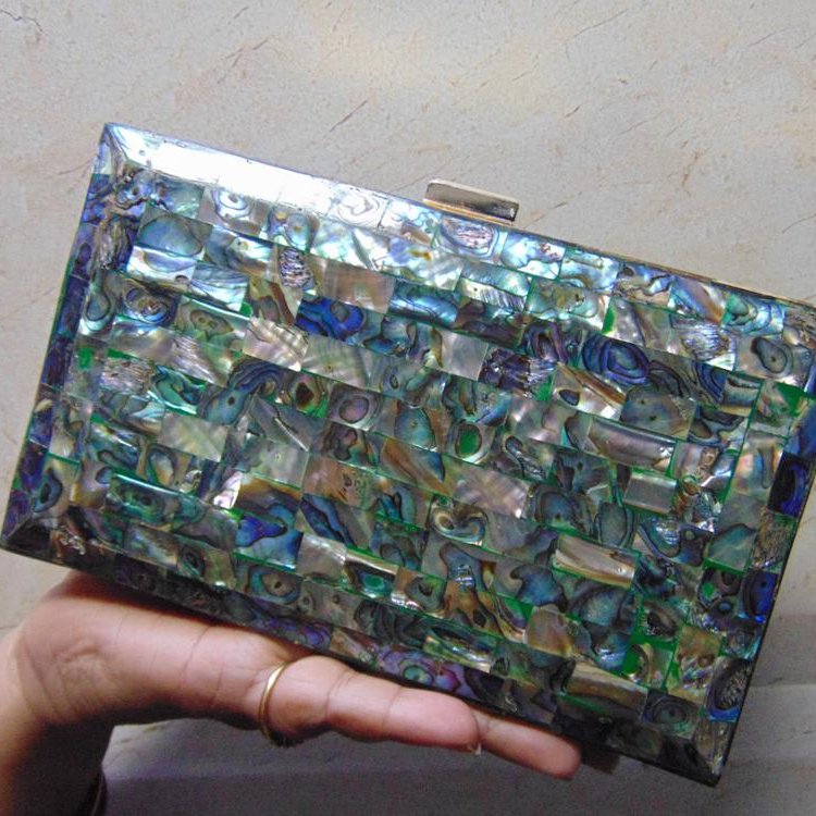 Glowing Aqua Abalone Shell mop slim frame Evening Bag Handbag Clutch Purse Bag