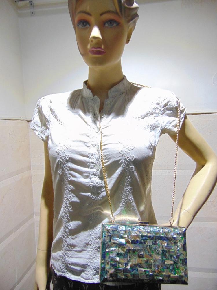 Glowing Aqua Abalone Shell mop slim frame Evening Bag Handbag Clutch Purse Bag