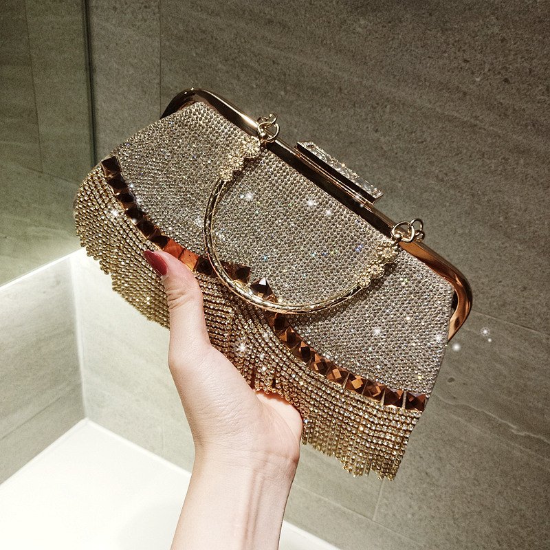 Hot sale crystal tassels bling diamond women handbags ladies shoulder rhinestone evening bag clutch purse