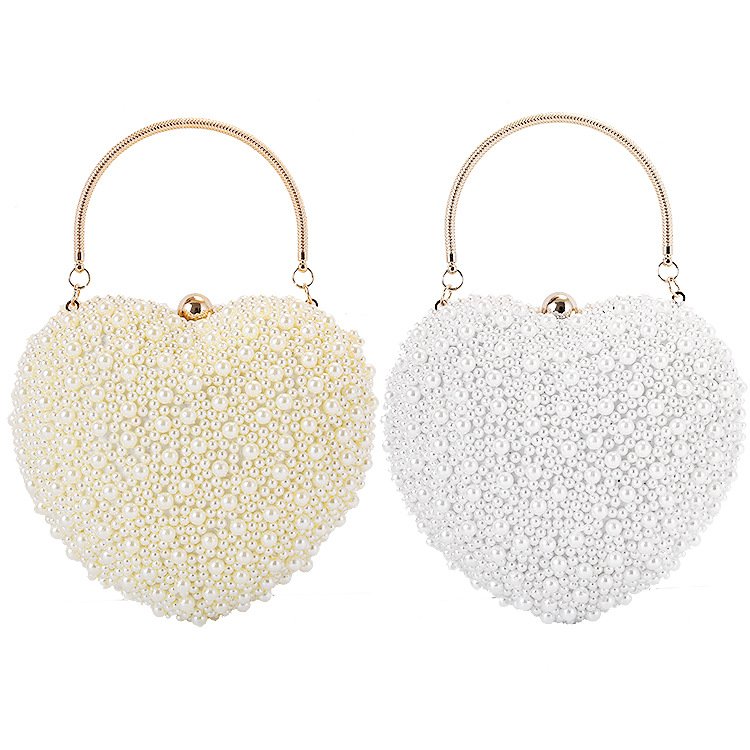 The Fashion Women Pearl Wedding Party Bag Heart Bridal Clutch Evening Bags Purse Vanity Cosmetic Bag