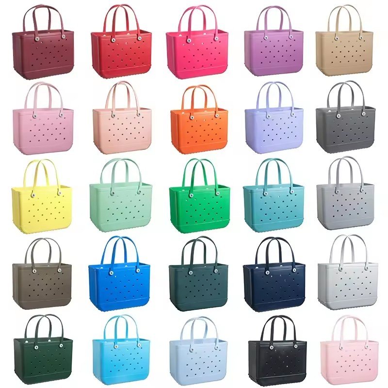 Outdoor Fashion Multi-colors Waterproof Washable Tip Proof Durable Open Hand Tote EVA Silicone Black Beach Bogg Bags