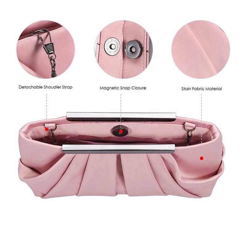 Manufacturer Custom Logo Fashion Luxury Wedding Party Small Mini Pleated Satin Envelope Wallet Evening Clutch Bag For Women