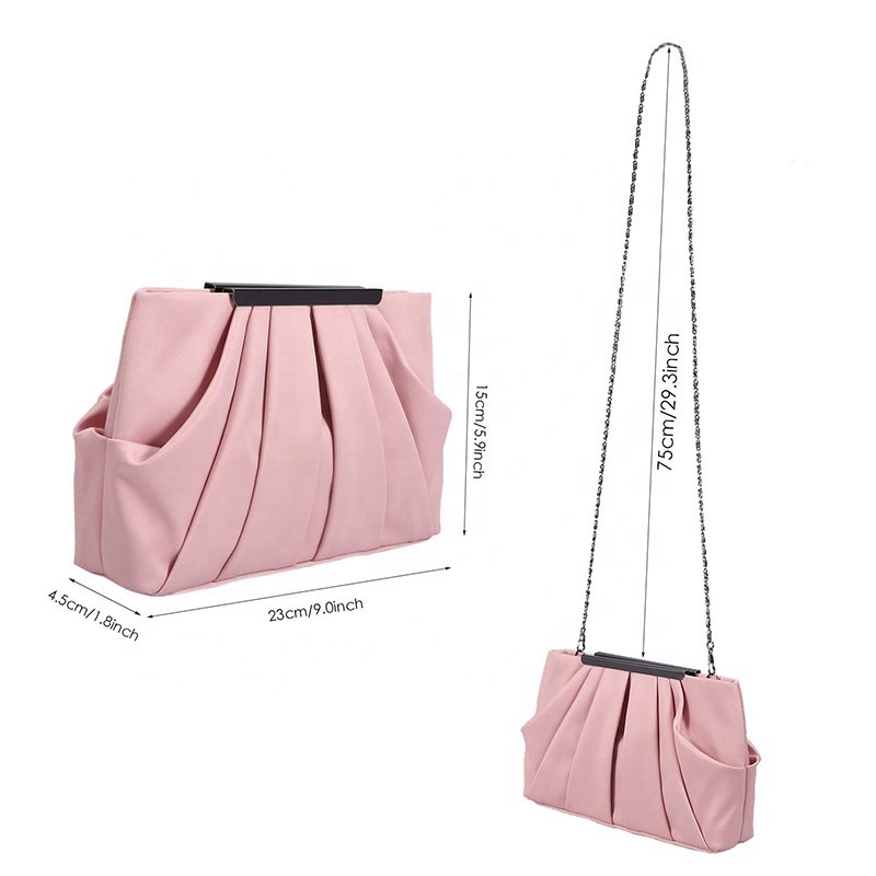 Manufacturer Custom Logo Fashion Luxury Wedding Party Small Mini Pleated Satin Envelope Wallet Evening Clutch Bag For Women