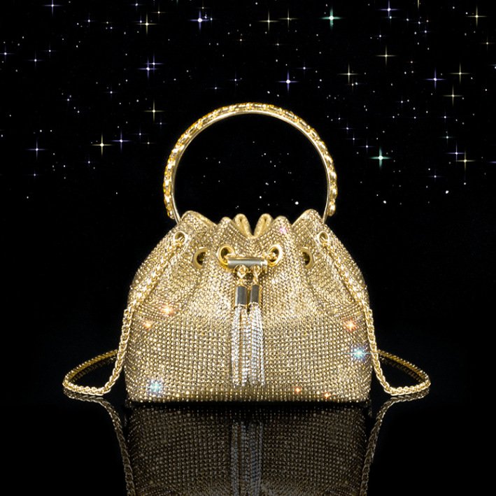 New Style trendy hand bags diamonds evening bag ladies mini handbags luxury bucket Phone rhinestone Women Fashion chain bag