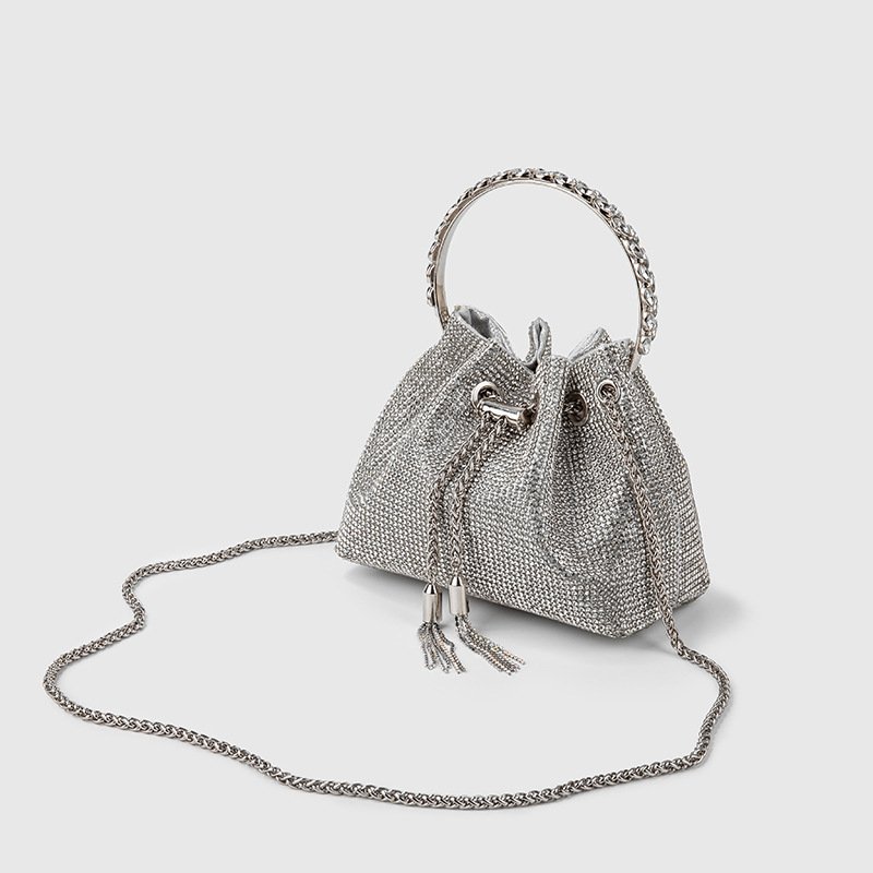 New Style trendy hand bags diamonds evening bag ladies mini handbags luxury bucket Phone rhinestone Women Fashion chain bag