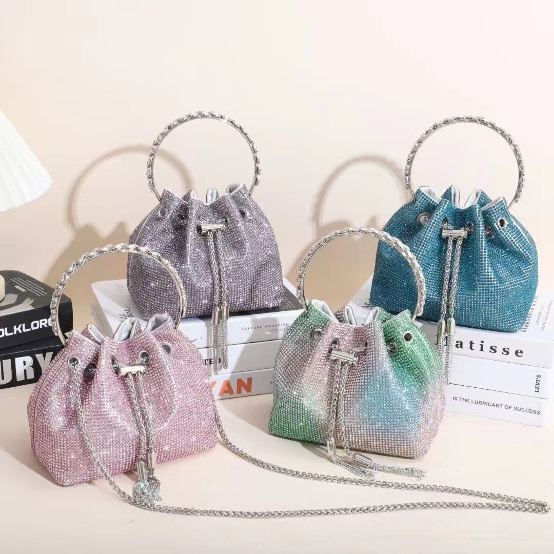 New Style trendy hand bags diamonds evening bag ladies mini handbags luxury bucket Phone rhinestone Women Fashion chain bag