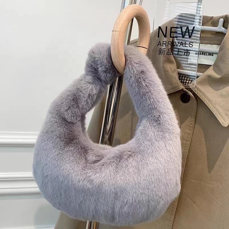 Custom Trendy Hand-held Hand Small Velvet Handbag Mini Flannel Tote Wrist Bag Velvet Wrist Knot Bags For Women