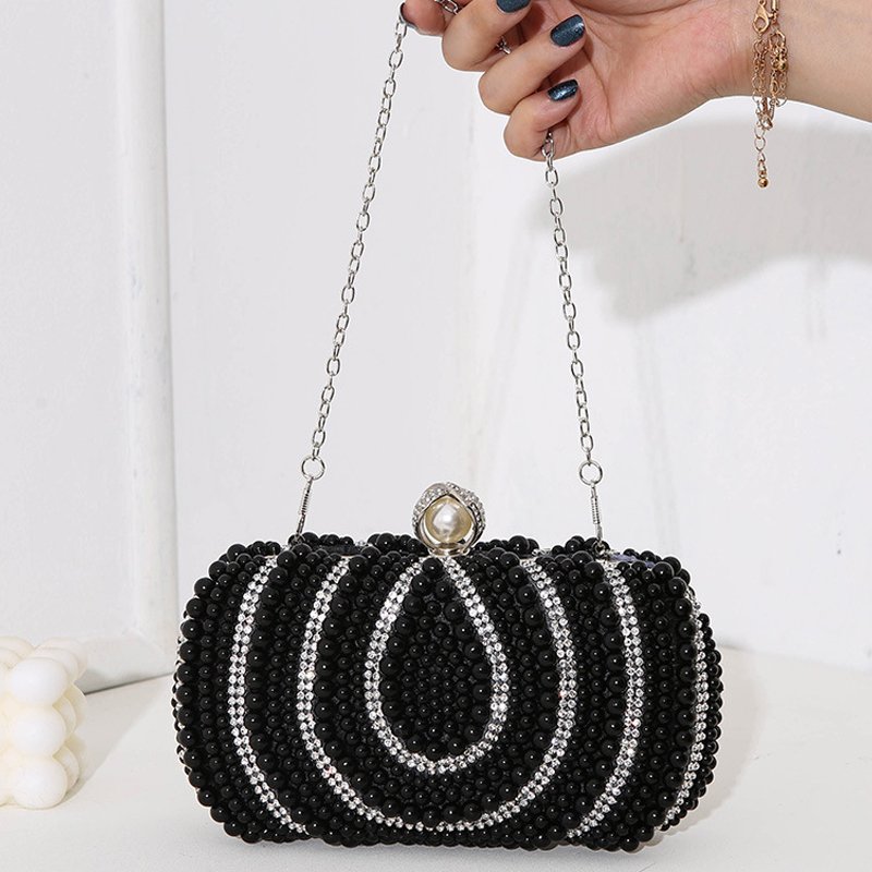 Vintage Ladies Pearl Evening Bag Handmade Beaded Handbag Diamond Banquet Wedding Clutch Purse