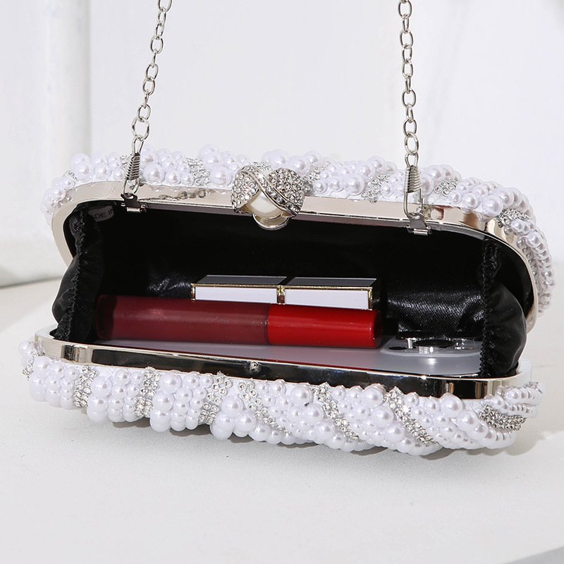 Vintage Ladies Pearl Evening Bag Handmade Beaded Handbag Diamond Banquet Wedding Clutch Purse